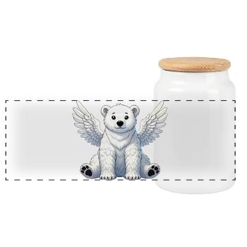 Süßer Eisbär Engel Cartoon Tier Illustration - Panorama Keksdose mit Holzdeckel - Weiß - Vorne