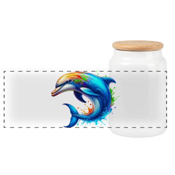 Delfin - Panorama Keksdose mit Holzdeckel - Weiß - Vorne