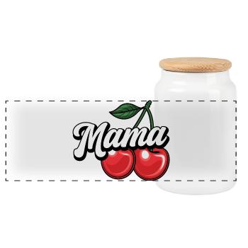 Mama Kirsche – Süßes & Stylisches Mama-Design - Panorama Keksdose mit Holzdeckel - Weiß - Vorne