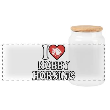 I Love Hobby Horsing - Heart - Hobby - Panoramic Cookie Jar with Wooden Lid - white - Front