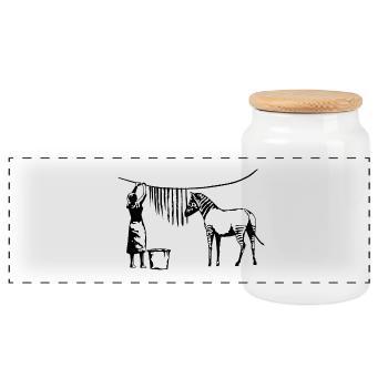 Lustige Zebrastreifen - Panorama Keksdose mit Holzdeckel - Weiß - Vorne