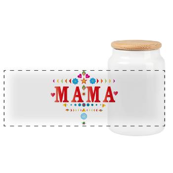 Colorful Mom Typography – Loving & Cheerful - Panoramic Cookie Jar with Wooden Lid - white - Front