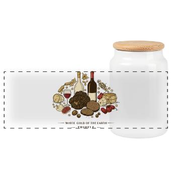 Italian Truffle Festival - Panoramic Cookie Jar with Wooden Lid - white - Front