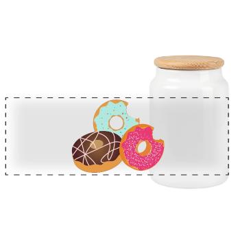 Beignets avec bouchée – Trio sucré avec glaçage et pépites - Boîte à biscuits avec couvercle en bois - blanc - Devant