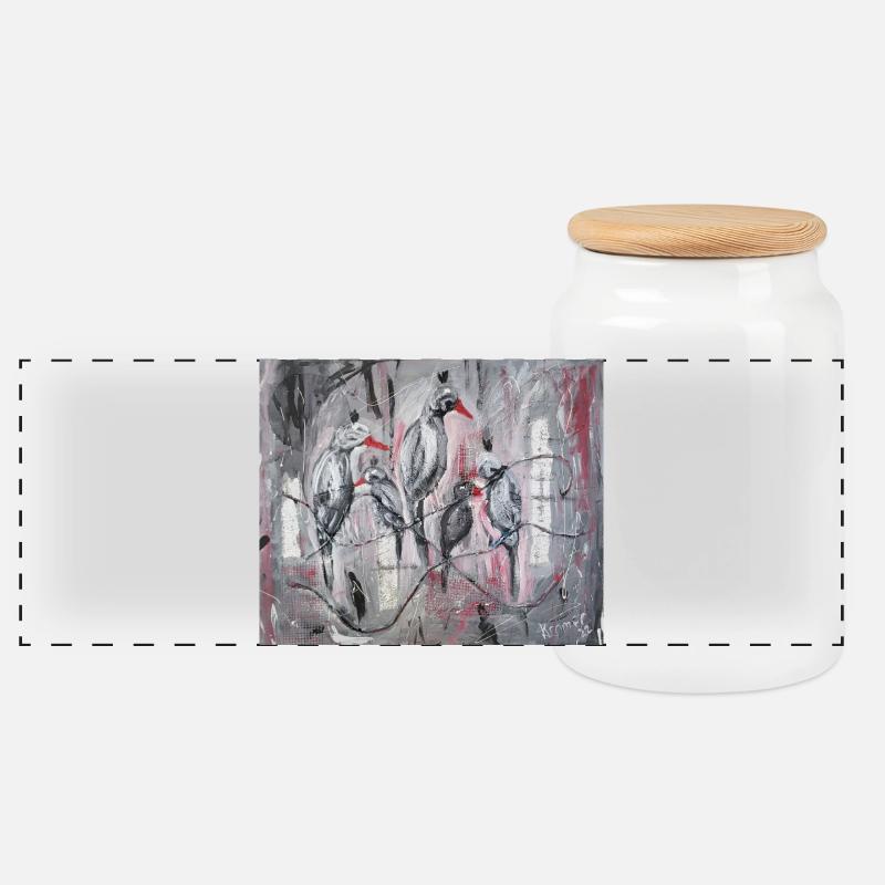 Ravens - Panoramic Cookie Jar with Wooden Lid - white