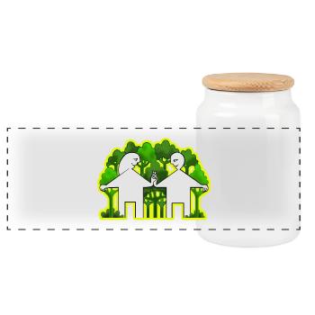 couple and green life - Panoramic Cookie Jar with Wooden Lid - white - Front