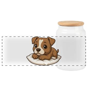 Süßer Pitbull Cartoon Liegend Kuscheln Entspannen - Panorama Keksdose mit Holzdeckel - Weiß - Vorne