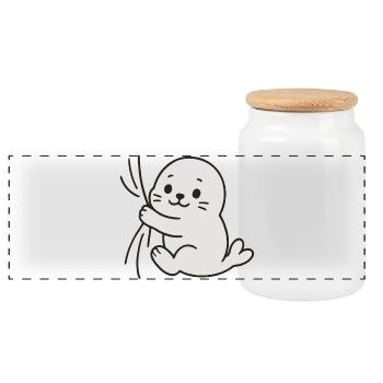 Dear little seal - Panoramic Cookie Jar with Wooden Lid - white - Front