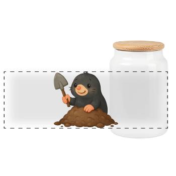 Taupe mignonne avec pelle - Boîte à biscuits avec couvercle en bois - blanc - Devant