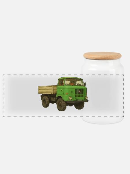 W50 DDR LKW - Panorama Keksdose mit Holzdeckel - Weiß
