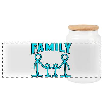 Motif famille. - Boîte à biscuits avec couvercle en bois - blanc - Devant
