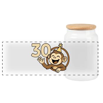 Monkey strong at 30 - Panoramic Cookie Jar with Wooden Lid - white - Front