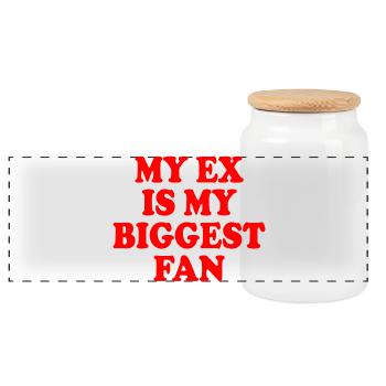 my ex is my biggest fan - Panorama Keksdose mit Holzdeckel - Weiß - Vorne