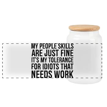 my people skills are just fine it's my tolerance - Panoramic Cookie Jar with Wooden Lid - white - Front