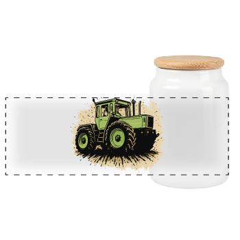 Tractor - Panoramic Cookie Jar with Wooden Lid - white - Front