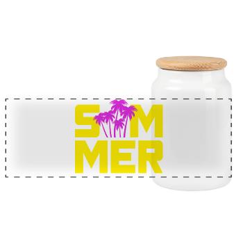 Summer Palm Trees Sun Holiday Camping Beach Leisure - Panoramic Cookie Jar with Wooden Lid - white - Front
