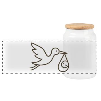 Storch mit Babykind - Minimal Baby Arrival - Panorama Keksdose mit Holzdeckel - Weiß - Vorne