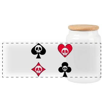 Skulls and card game - Panoramic Cookie Jar with Wooden Lid - white - Front