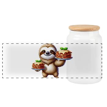 Mignon paresseux dessin animé Lasagne Cuisine italienne - Boîte à biscuits avec couvercle en bois - blanc - Devant