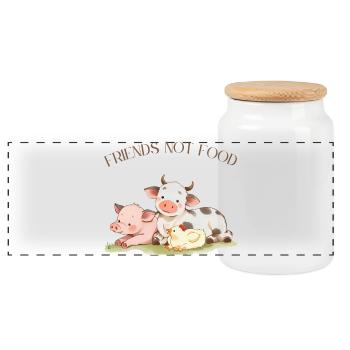 Vegan Vegetarian Design Friends not Food - Panoramic Cookie Jar with Wooden Lid - white - Front