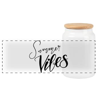 Hand Lettering "Summer Vibes" Various Colors - Panoramic Cookie Jar with Wooden Lid - white - Front