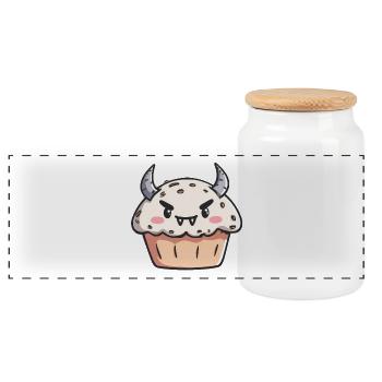 Niedliche Monster Cupcake Illustration - Panorama Keksdose mit Holzdeckel - Weiß - Vorne