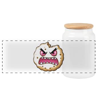 Popup de cookie agressif avec des yeux roses - Boîte à biscuits avec couvercle en bois - blanc - Devant
