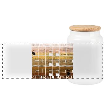 Kaffeeliebhaber Spruch Kaffeepause Kaffee im Büro - Panorama Keksdose mit Holzdeckel - Weiß - Vorne