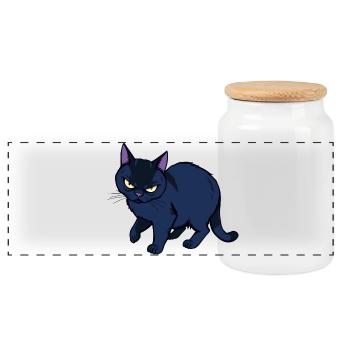 Grim Black Cat - Panoramic Cookie Jar with Wooden Lid - white - Front