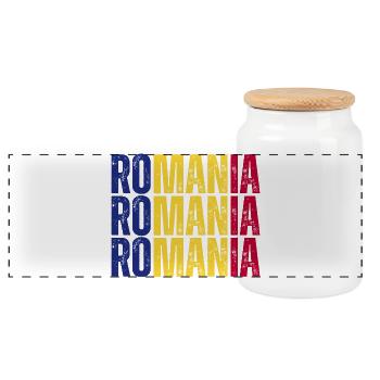 Rumäniens Flagge, ich liebe Rumänien - Panorama Keksdose mit Holzdeckel - Weiß - Vorne