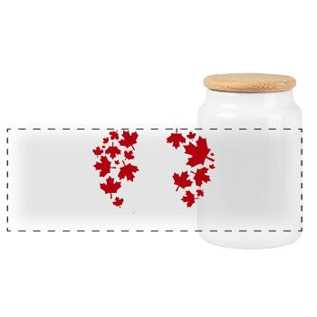 Maple Leaf Heart Pattern - Panoramic Cookie Jar with Wooden Lid - white - Front