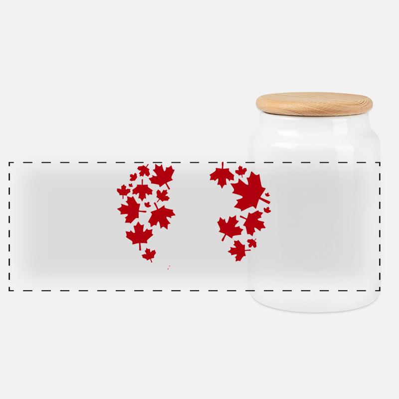 Maple Leaf Heart Pattern - Panoramic Cookie Jar with Wooden Lid - white