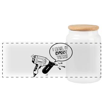 Humorous toy design with nail tool - Panoramic Cookie Jar with Wooden Lid - white - Front