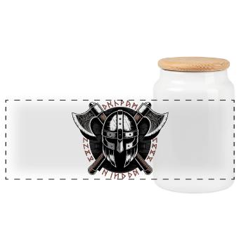 Wikinger-Krieger-Schild und Axt-Emblem - Panorama Keksdose mit Holzdeckel - Weiß - Vorne