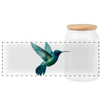 Aquarellierter Kolibri im Flug - Panorama Keksdose mit Holzdeckel - Weiß - Vorne