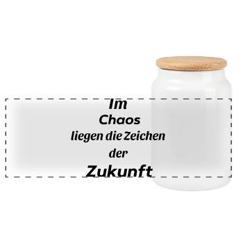 Im Chaos liegen die Zeichen der Zukunft - Panorama Keksdose mit Holzdeckel - Weiß - Vorne