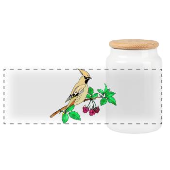 Colorful bird - Panoramic Cookie Jar with Wooden Lid - white - Front