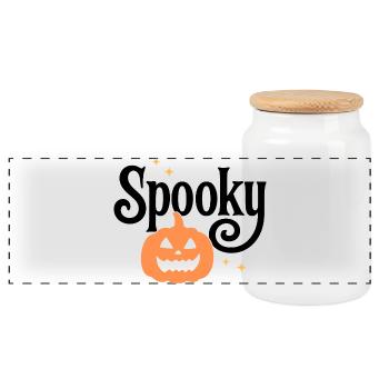 Spooky Kürbis Halloween Design - Panorama Keksdose mit Holzdeckel - Weiß - Vorne