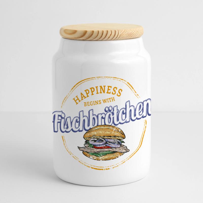 Fischbrötchen mit Matjes oder Bismarckhering Panorama Keksdose mit Holzdeckel