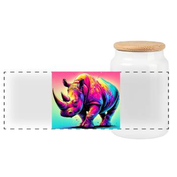 rhinocéros - Boîte à biscuits avec couvercle en bois - blanc - Devant