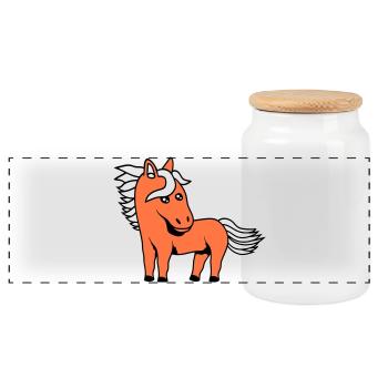 Horse Cute Pony Foal Horse Girl Cute Comic - Panoramic Cookie Jar with Wooden Lid - white - Front