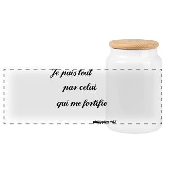 Philippian Inspirational Quote - Panoramic Cookie Jar with Wooden Lid - white - Front