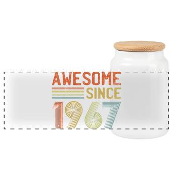 Retro 1967 Celebration Design - Panoramic Cookie Jar with Wooden Lid - white - Front