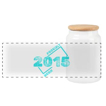 Born in 2015 - Panoramic Cookie Jar with Wooden Lid - white - Front