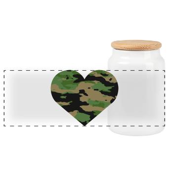 Camouflage Herz Design - Panorama Keksdose mit Holzdeckel - Weiß - Vorne