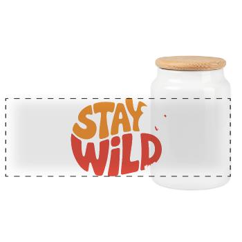 Stay Wild Tiermotiv mit Ratte Design - Panorama Keksdose mit Holzdeckel - Weiß - Vorne