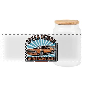 Vintage racing car Speed Demon design - Panoramic Cookie Jar with Wooden Lid - white - Front