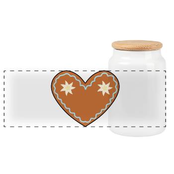 Dekoratives Herz mit floralen Details - Panorama Keksdose mit Holzdeckel - Weiß - Vorne