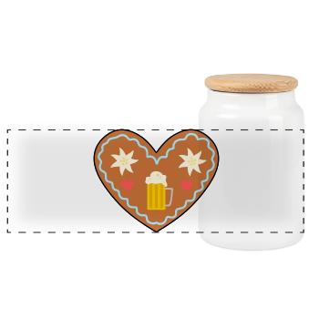 Lebkuchenherz mit Bier und Blumen - Panorama Keksdose mit Holzdeckel - Weiß - Vorne