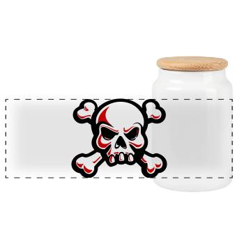 skull skeleton bones symbol - Panoramic Cookie Jar with Wooden Lid - white - Front